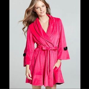 Betsey Johnson Velour Pink Lace Robe | Size Large